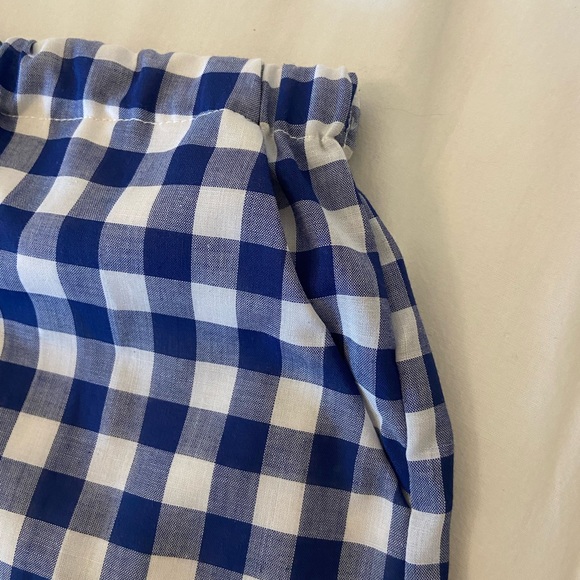HANDMADE Blue and White Gingham Shorts Size Small Linen Blend With Pockets - Picture 3 of 3